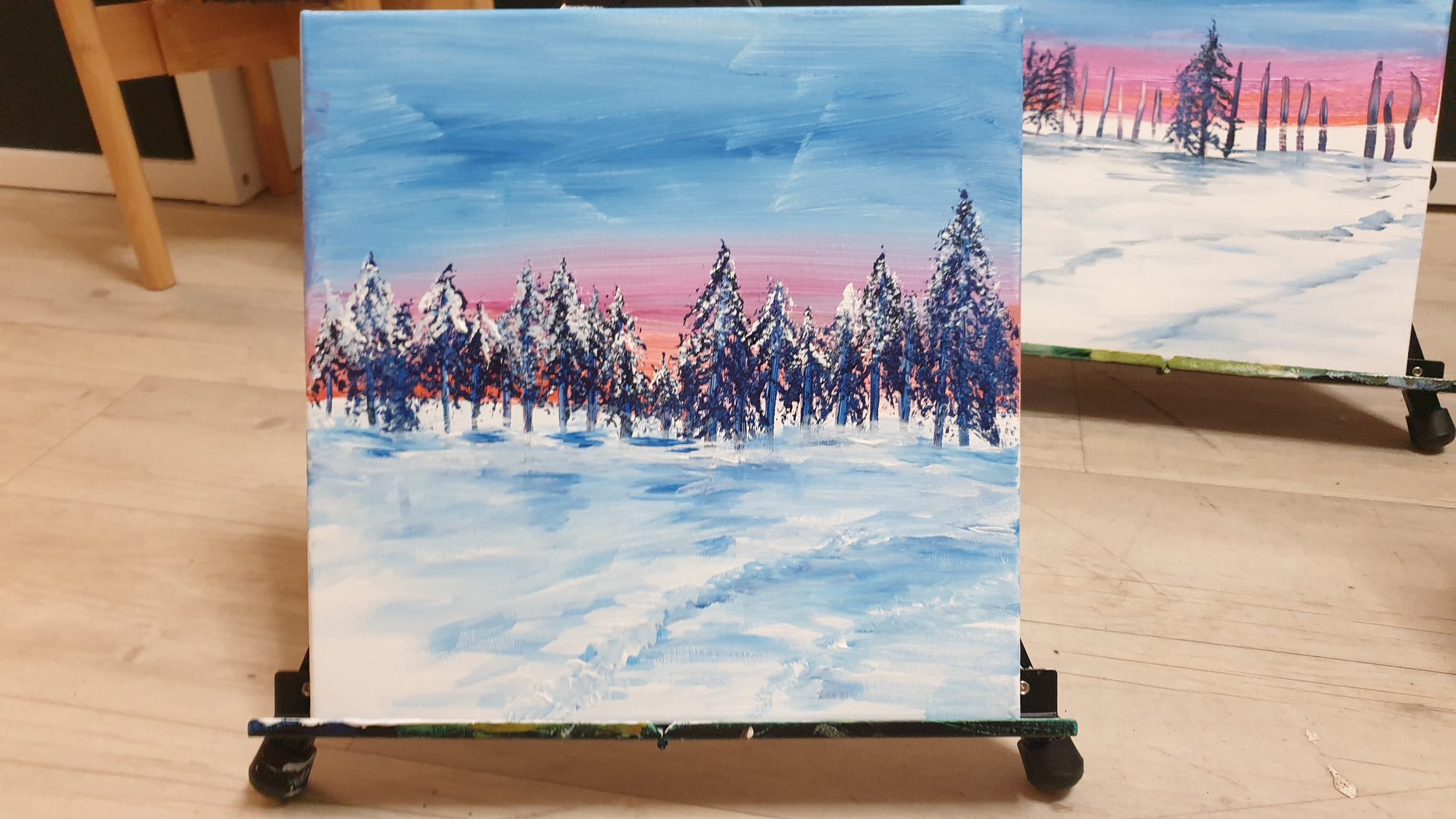 acrylbild-winterwald-abendrot